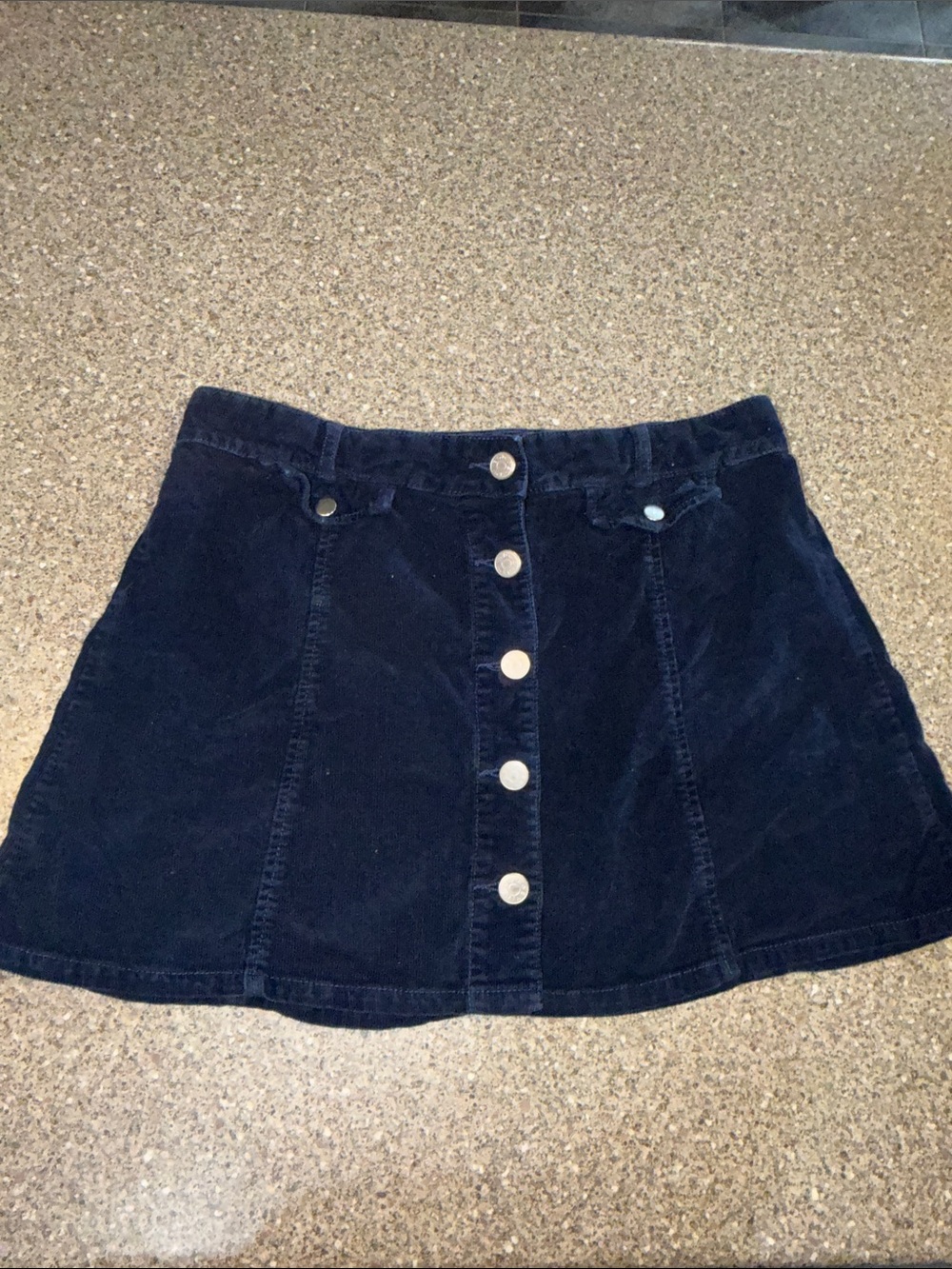 BDG Navy Button-Front Corduroy A-Line Mini Skirt